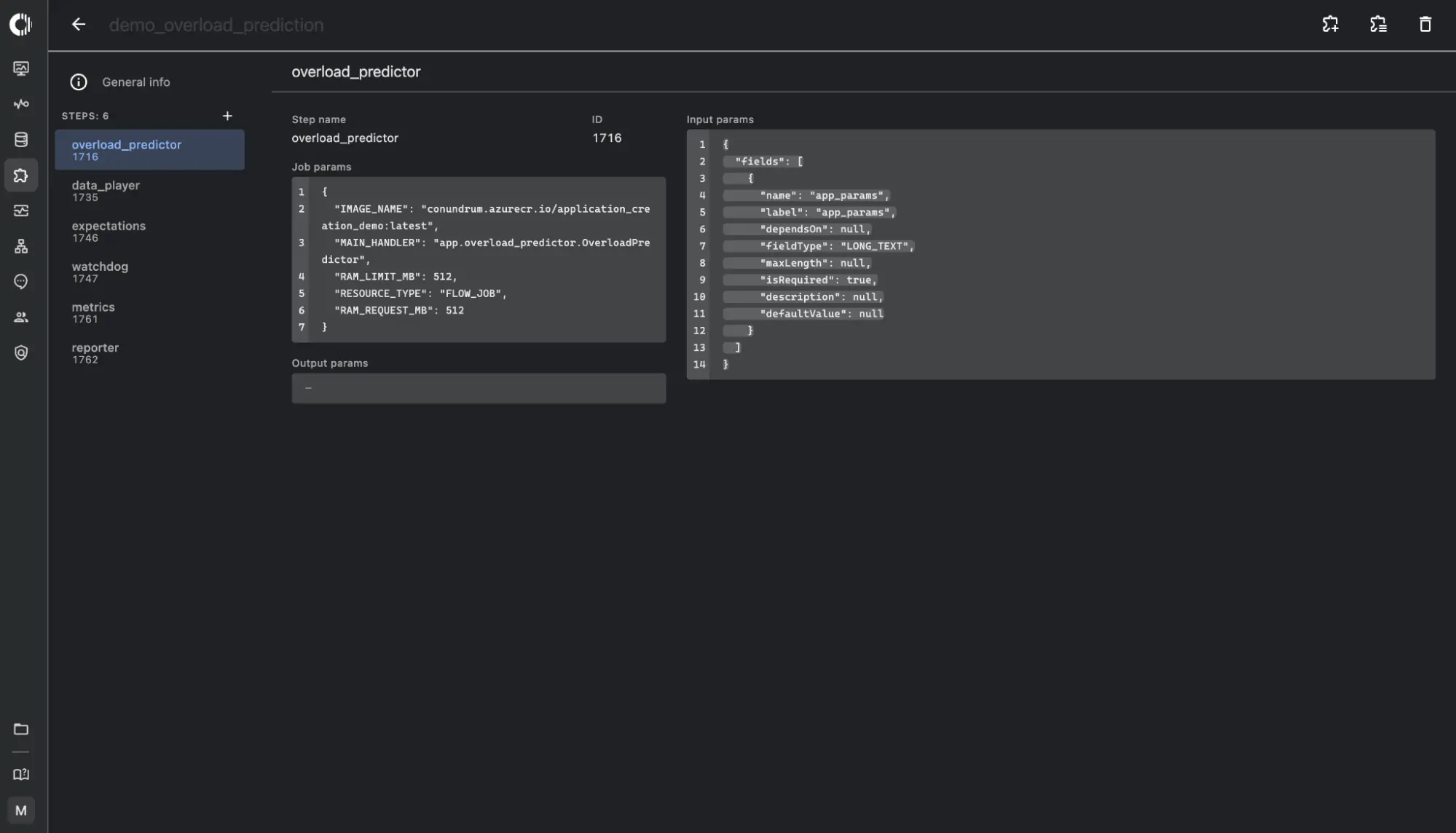 Runtime applications view in Conundrum platform